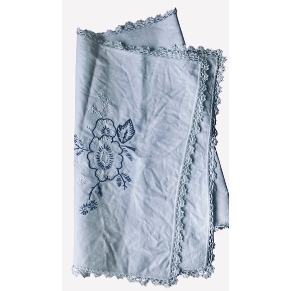 Vintage Embroidered Floral Table Runner With Crocheted Edges 18x42 - Picture 5 of 11